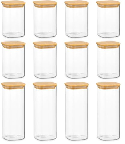ARATERVIO Vorratsgläser mit Bambusdeckel, luftdichte Glasbehälter & Gläser zur Lebensmittelaufbewahrung, quadratische Aufbewahrungsdosen für Küche, stapelbar (6x1150ml+3x1580ml+3x720ml)