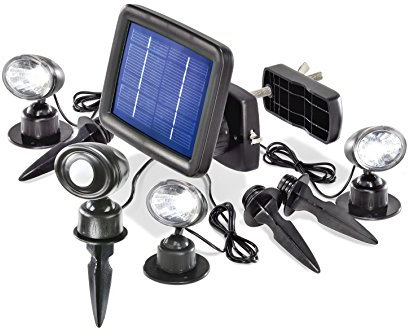 Esotec LED Solarspot Trio PIR, 3er Set, Bewegungsmelder, Bodenleuchte, LED Spot, Solarstrahler, Teichbeleuchtung, Solarstecker, 6000K, kaltweiß, Erdspieß, Akku, außen, IP44, wetterfest, 102144