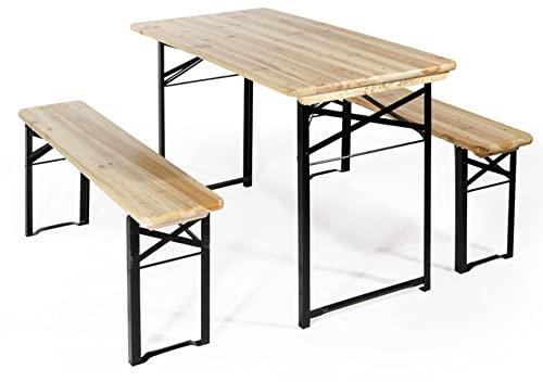 VERDELOOK Set Birreria, 2 Panche e Tavolo in Legno Naturale, Tavolo 70x220 cm, Tavolo per Esterno con Panche, Eventi, Feste, manifestazioni