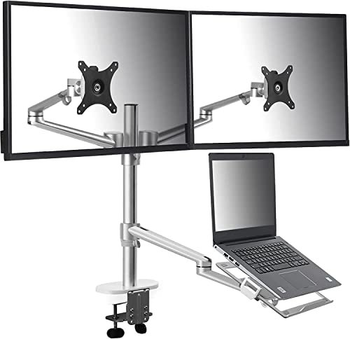 Höhenverstellbarer 3-in-1-Laptop-Bildschirmständer, kompatibel mit 13 bis 17,3 Zoll Laptops, für 2 Monitore 28,6 68,6 cm VESA, Monitor Schreibtisch Ständer Arm Riser Mount Stand Workstation (Silber)