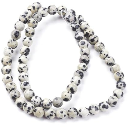 Cream/Black Dalmatian Jasper Beads Plain Round 6mm Strand Of 62+
