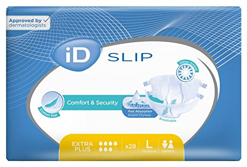 iD Slip Extra Plus Large All-in-One Incontinence Briefs | 1 Pack of 28 | Incontinence Briefs, All-in-One Incontinence Briefs, Moderate to Heavy Incontinence, Adult Diapers, Incontinence Protection
