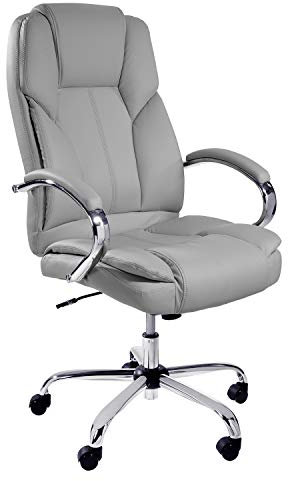 TPFLiving Bürostuhl Chefsessel Schreibtischstuhl Ergonomisch Drehstuhl XXL Dallas - Premium Schwerlast Computerstuhl Modern Kunstleder, Belastbar bis 215kg, abgebremste Rollen, Grau