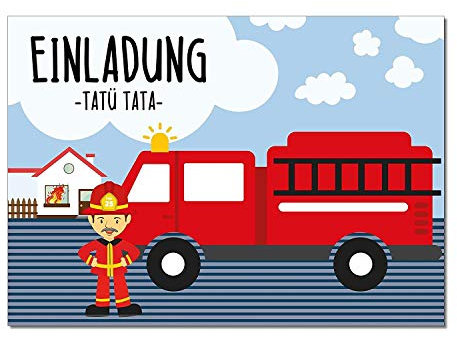 younikat 15 Feuerwehr-Mann Einladungskarten I DIN A6 I Einladung Set Kinder-Geburtstag Einladung zum Ausfüllen für Kinder Jungen Jungs I dv189