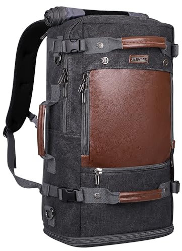 WITZMAN Vintage Reiserucksack Herren Canvas Rucksack Groß Laptop Rucksack 17 Zoll Convertible mit Schuhfach Reisetasche(A2021 Schwarz)