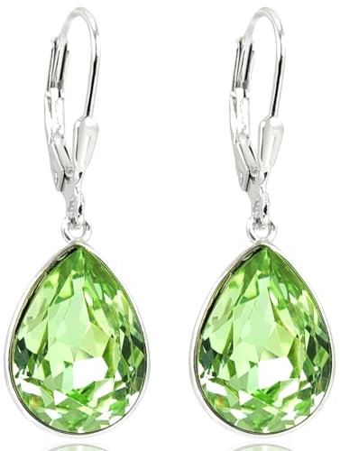 Ohrringe Grün Silber 925 Swarovski Kristalle Tropfen Silber Ohrhänger Hellgrün NOBEL SCHMUCK
