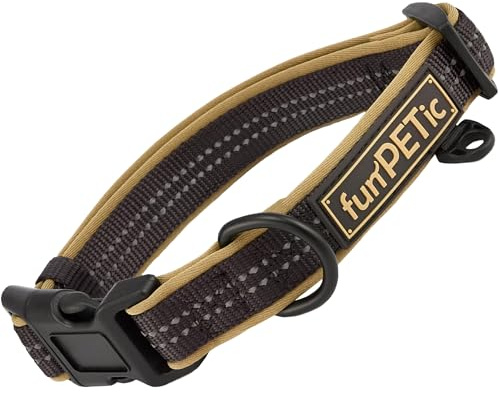 funPETic Hundehalsband - Verschiedene Größen, gepolstert, reflektierend, für große und kleine Hunde (M - Braun)
