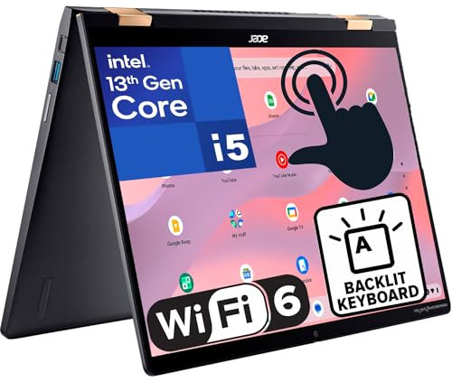 acer Chromebook Spin 714 14 po Écran Tactile FHD+ 2 en 1, 13e génération Intel 10-Core i5-1335U (Beat i7-1270P), 8 Go de RAM LPDDR4X, SSD PCIe 128 Go, WiFi 6, Bluetooth 5.2, Clavier rétroéclairé,