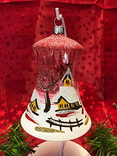 Generisch Maxi Glocke Glas Baumbehang Weihnachtsbaum Christbaum-Schmuck Handarbeit Lauscha, : transparent - rot