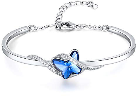 GEORGE · SMITH Bracelet papillon plaqué argent pour femme - Bracelet en cristal bleu violet - Anniversaire, cadeau de fête des mères pour maman, petite amie, fille, épouse, soeur