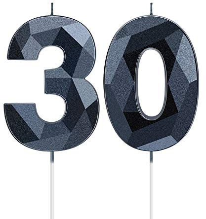 Nuanchu 2 Stücke 30. Geburtstag Kerzen 3D Diamant Form Nummer 30 Kerzen Geburtstag Kuchen Topper Ziffern Kerzen für Thema Party Jubiläum Geburtstag Party Zubehör (Schwarz)