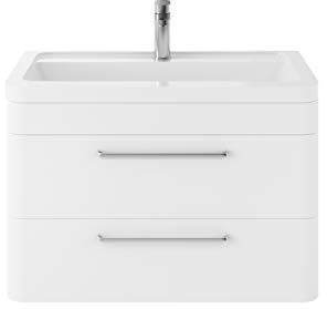 Hudson Reed SOL104A Solar Modern Bathroom Wall Hung Vanity Unit Cabinet with 2 Drawers and Ceramic 40mm Profile Basin, Pure White