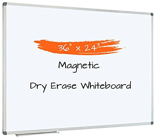 BigXwell Whiteboard, magnetisch, trocken abwischbar, 91,4 x 61,9 cm, silberfarbener Aluminiumrahmen, Wandmontage, für Zuhause, Büro und Schule