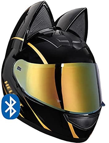 ZHEN Fashion Cat Ear Bluetooth Full Face Knight Helmet,Cool Motorcycle Helmets,Personality Scooter ECE Certified Summer Flip Up Helmet Men and Women Double Visors Racing Couple Motorcycle Helmet