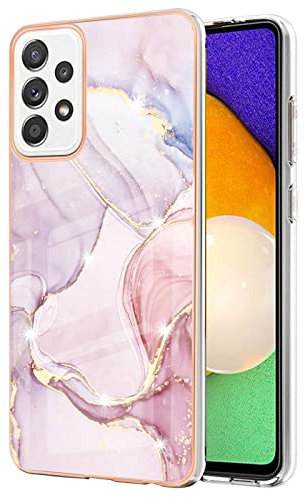 LEMAXELERS Glitzer IMD Marmor Silikon Hülle für Samsung Galaxy A52 5G Überzug TPU Bling Glitzer Marmor Schutzhülle Ultra Dünn Flex Silikon Cover Handyhülle für Galaxy A52 5G,YBB Marble Rose