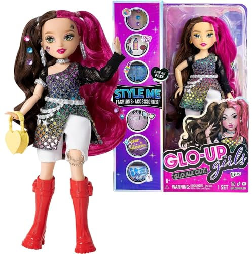 Far Out Toys GLO-UP Mädchen Staffel 2 Erin Alternative Mädchen Modepuppe, schillernder Schmuck, Haarschmuck, Accessoires, Mode, Gesichtsaufkleber, Make-up, Nägel