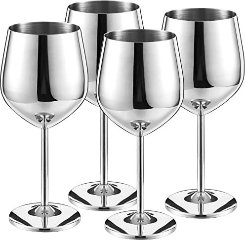 Weingläser aus Edelstahl, 530 ml, unzerbrechlich, elegant, modern, tragbar, Metallbecher mit Stielen, Edelstahlbecher für Outdoor, Reisen, Camping und Pool, ideales Geschenk, 4 Stück