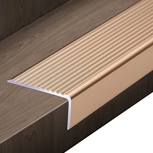 ZIMGOD Stair Nosing/Edge Protector, Metal Step Edging Trim Strips for Wood Stairs, Non Slip Stair Edging Protectors 35 Inch Long, Can be Cut (Color : Gold)