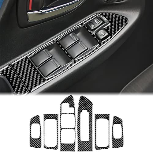KUNGKIC Kohlefaser Auto-Tür-Fenster-Steuerung Schalterrahmen Abdeckung Aufkleber Compatible with Subaru Impreza STI 2002 2003 2004 Innenbereich Dekorative Zubehör (Schwarz)