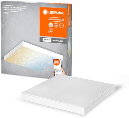 VANCE SMART+ WiFi-Glitzer-Panelleuchte 450X450,24,5W,2250lm,regulierbares Weißlicht(3000K bis 6500K),rahmenlos,mit Glitzereffekt,steuerbar per App,kompatibel Amazon,Google Co.,4058075759541,45x45cm