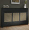 DuraTherm® Radiator Cover Black Painted and Rattan MDF Cabinet Horizontal Slat Storage Drawers & Shelf, Radiator Cabinets for Office Hallway Living Room Bedroom, Large (H: 150cm / W: 96cm / D: 19cm)