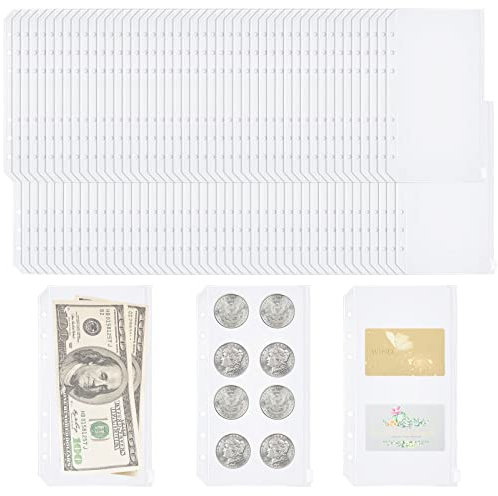 STARVAST 60 Stücke A6 Binder Taschen, 6 Löcher Dokumententasche Reißverschluss Ordner Plastic Loseblattbeutel, A6 Reißverschluss Ordner Plastic Loseblattbeutel für Notizbuch Dokument Budget Planner