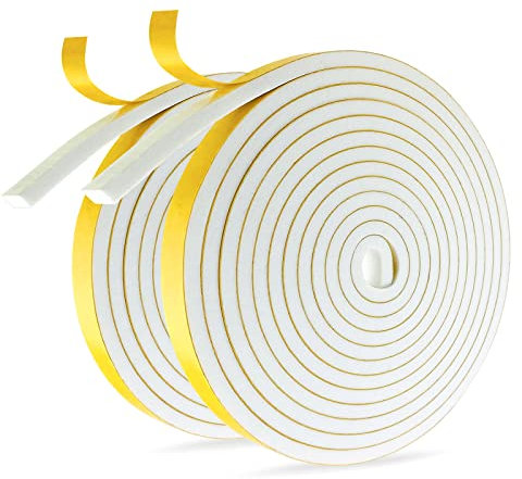Joint Porte 2 Rouleaux 12 mm(l) x6 mm(H) x4m(L) Joint Isolant en Mousse Caoutchouc Pour Fenêtres, Portes, Mousse Auto-adhésif Anti-collision, Isolation Phonique