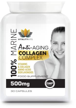 Marine Collagen Complex - High Strength 30 Capsules for Joint Support Hair, Skin, Nails - Vitamins B2 C & E
