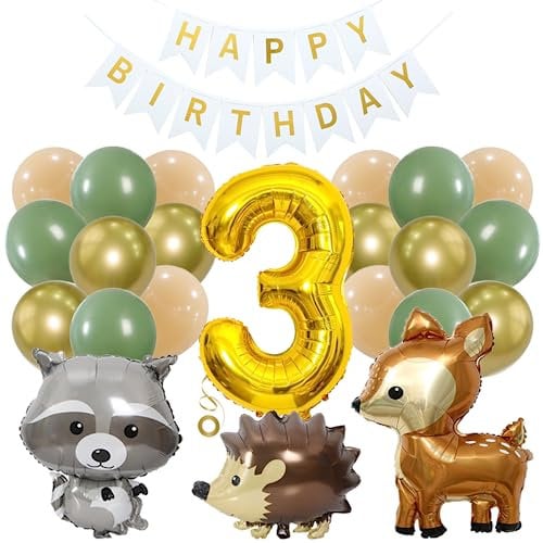 Jxuzh Luftballon 3. Geburtstag Tiere Junge Mädchen Deko Grün Dschungel Kindergeburtstag 3 Jahre Waldtiere 3 Jahr Deko