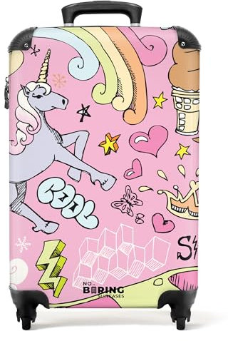 NoBoringSuitcases.com Valigia Bambini, Trolley Bambina, Valigia Per Bambini, Valigie, Trolley Bambina da Viaggio, Valigia Rosa, Trolley Bagaglio a Mano 55x40x20 cm (Disegno di unicorno - Rosa)