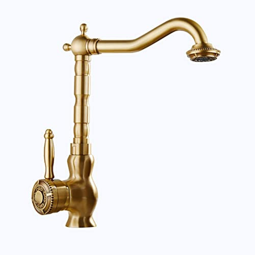 Grifo de cocina Retro, Grifo de cocina monomando, Grifo de fregadero de latón vintage Cocina, Grifo de fregadero de baño vintage Un solo orificio, Grifo de fregadero de cocina alto, D antiguo (Color :