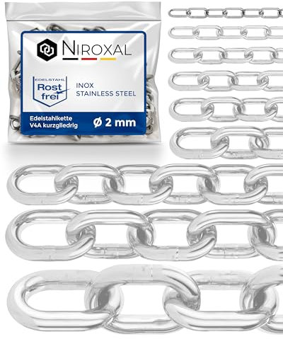 300cm = 3 meter 2mm starke Regenkette Meterware V4A Absperrkette kurzgliedrig am Stück Kette Edelstahl A4 DIN 56856 Stahlkette DIN 766 rostfreie Edelstahl Kette Metall Gliederkette 3m