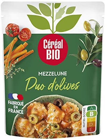 Céréal Bio - Mezzelune Duo d'olives - Pâtes végétales farcies bio et végan - Source de Protéines - 1 sachet de 280g