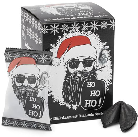 FOOD crew 10x Weihnachtsglückskekse Bad Santa – Glückskekse Weihnachten - Süßigkeiten Weihnachten - Gebäck Einzeln Verpackt mit deutschen Sprüchen - Vegan - Made in Germany