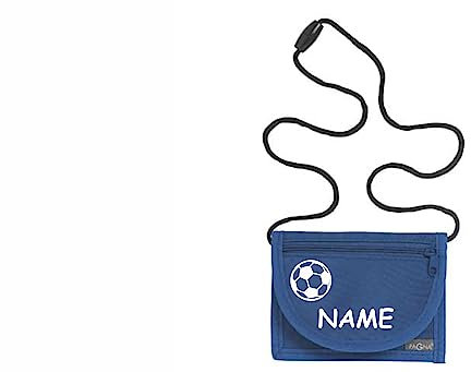 Kiwistar - Brustbeutel blau - Fussball - 13 x 10 cm Geldbeutel zum umhängen - Geldbörse für Jungen & Mädchen mit Namen individuell personalisiert