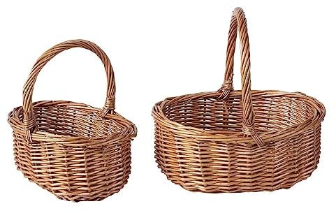Set of 2 Natural Wicker Shopping Basket Easter Egg Hunt Wedding Flower Girl Basket Kid Role Play Kitchen Storage