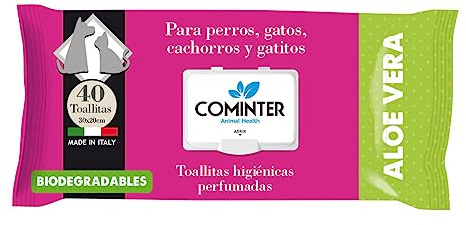 COMINTER Hygienische Tücher für Hunde und Katzen, biologisch abbaubar, Aloe Vera-Duft, 40 Stück, feuchte Deo-Tücher für die Haustierhygiene, strapazierfähiges Gewebe