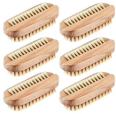 rflaueo 6pcs Wooden Nail Brush Double Sided Scrub Wood Nail Brush for Toes Nails Hands Garden Salon(U94-6)