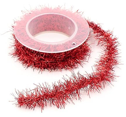 Wambere 1 Rollen 1.5 Meter Weihnachten Lametta Girlande, Weihnachten Girlande Glänzend Lametta Metallische Lametta Girlanden für Christbaumschmuck Weihnachtsbaum Kranz Festliches Hochzeit Party,Rot