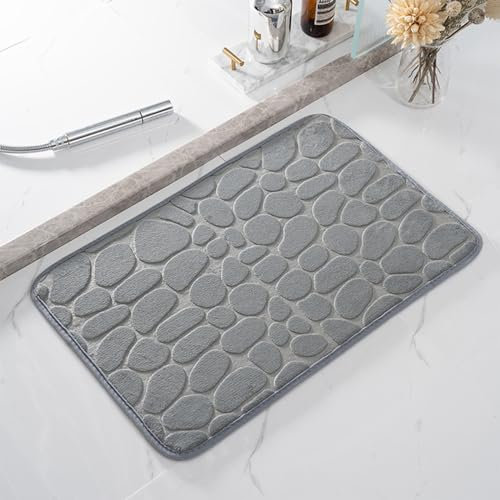 Soulnioi Non Slip Bathroom Mat, Memory Foam Bath Mat Pebble Bathroom Rug Soft Absorbent Washable Shower Tub Mat, 50x80cm - Grey