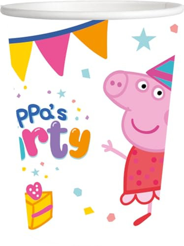 BeenSmile, Peppa Wutz Geburtstagsbecher, Kindergläser, Kindergeburtstagsdekoration, Partyzubehör, 8 Stück 250 ml