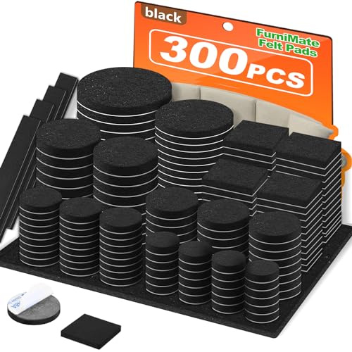 Felt Furniture Pads 300 Pieces, Furniture Pads for Hardwood Floors, Felt Pads for Chair Legs Furniture, Floor Protectors for Furniture Black