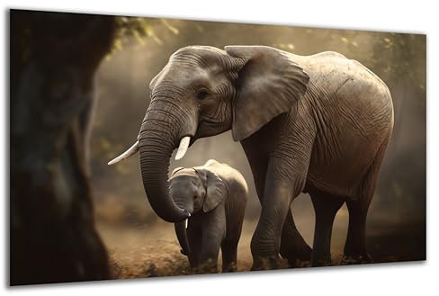 DARO Design - Wand-Bild auf 6mm HDF 84x56 cm Elefanten-Familie - Wand-Deko Bilder Geschenk