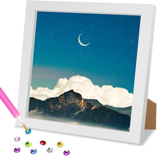 MOGTAA 5D DIY Diamond Painting mit Holzrahmen Landschaft, Berge Diamant Painting Bilder Set, Full Drill Diamant Malerei für Kinder Mädchen Jungen, Arts Craft für Home Wand Decor 18 x 18cm