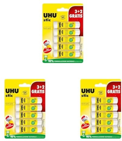 UHU Stic 5x8.2g colla per bambini, sicura da usare per i lavoretti, adatta per la scuola, l'ufficio, l'università (Confezione da 3)
