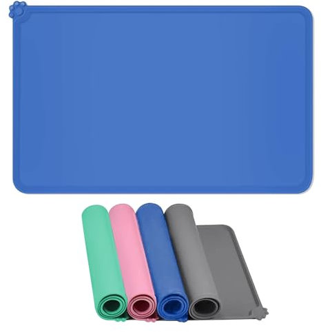 Waterproof Pet Feeding Mats with High Lips - Multiple Size and Colors, Silicone Mat, Nonslip Pet Food Mat for Dogs, Cats (Blue, 48 x 30cm)