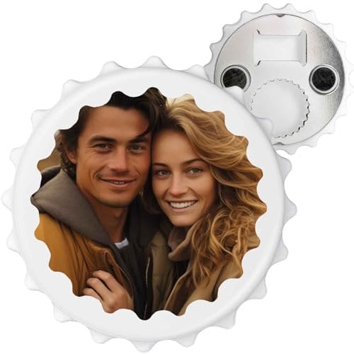 GRAVURZEILE Personalised Bottle Opener – Bottle Cap Shape, Custom Image & Text, Fridge Magnet