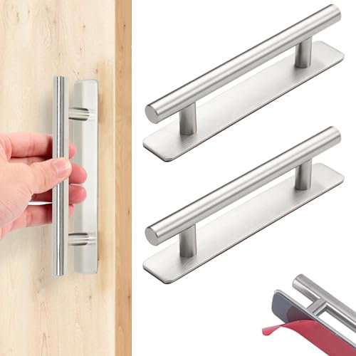 BGOBTY Tiradores Cajones,2 Tiradores Armarios Autoadhesivos,Tiradore Cocina Acero Inoxidable,Muebles Plateados,para cajones,armarios,puertas de armarios (Plata, 96 mm)