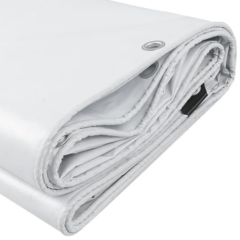 White Canvas Cover Tarpaulin PVC Waterproof with Eyelets Rustproof Grommets 1x2m 1.2x1.5m 1.8x2.4m Heavy Duty Tarp Cover for Garden Furniture, Ground Sheets, Pool Cover, Camping, Room Tarpaulin(Size:2