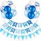 Luftballons Geburtstag Dekoration Set, blau weiße Geburtstagsdeko Happy Birthday deko Banner Party Deko Geburtstag Set mit Luftballons Konfetti Ballons Dreiecksflaggen Girlanden（Blau+PT)